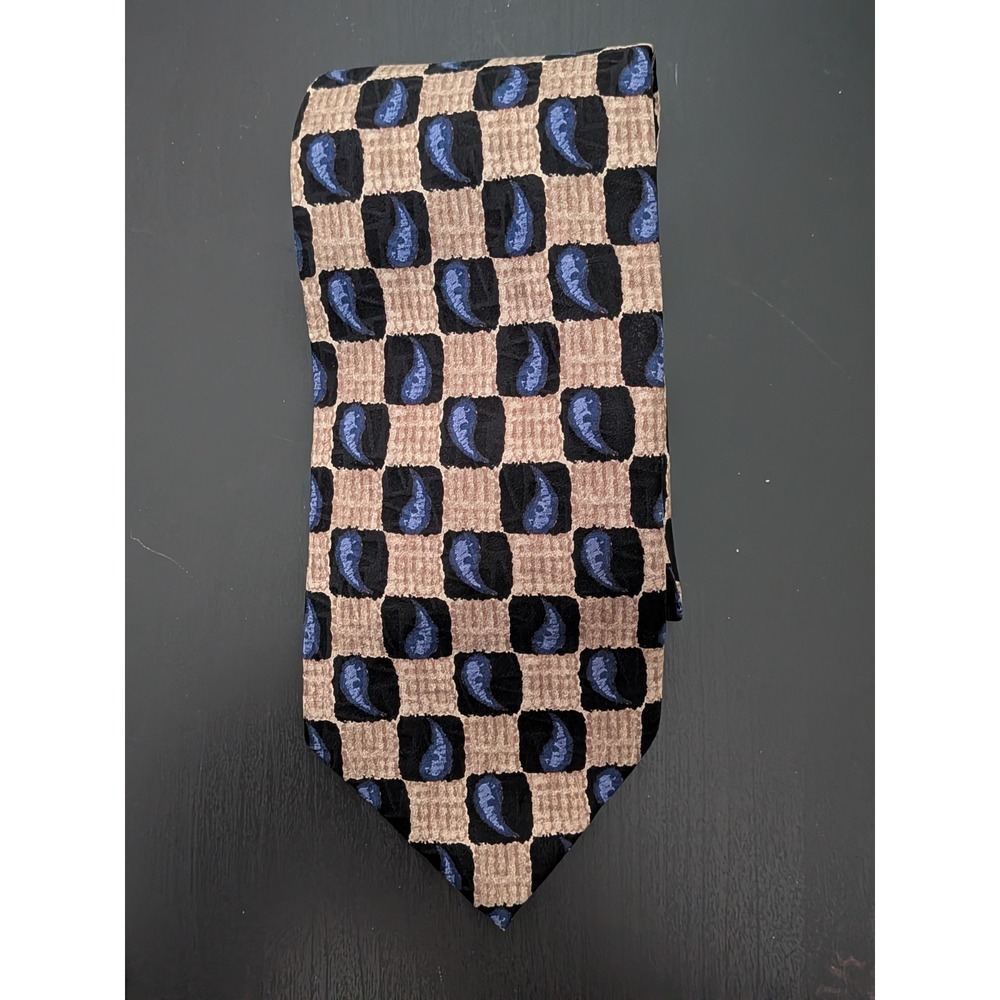 JZ Richards Tie Necktie 60" Silk Brown Blue Abstract USA‎ Made